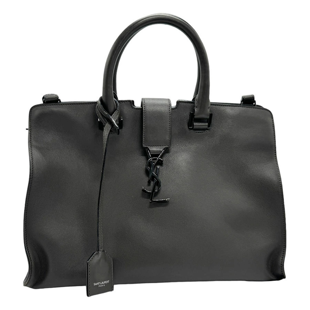 Saint Laurent Baby Cabas Shoulder Bag Handbag Leather Charcoal Black Gray